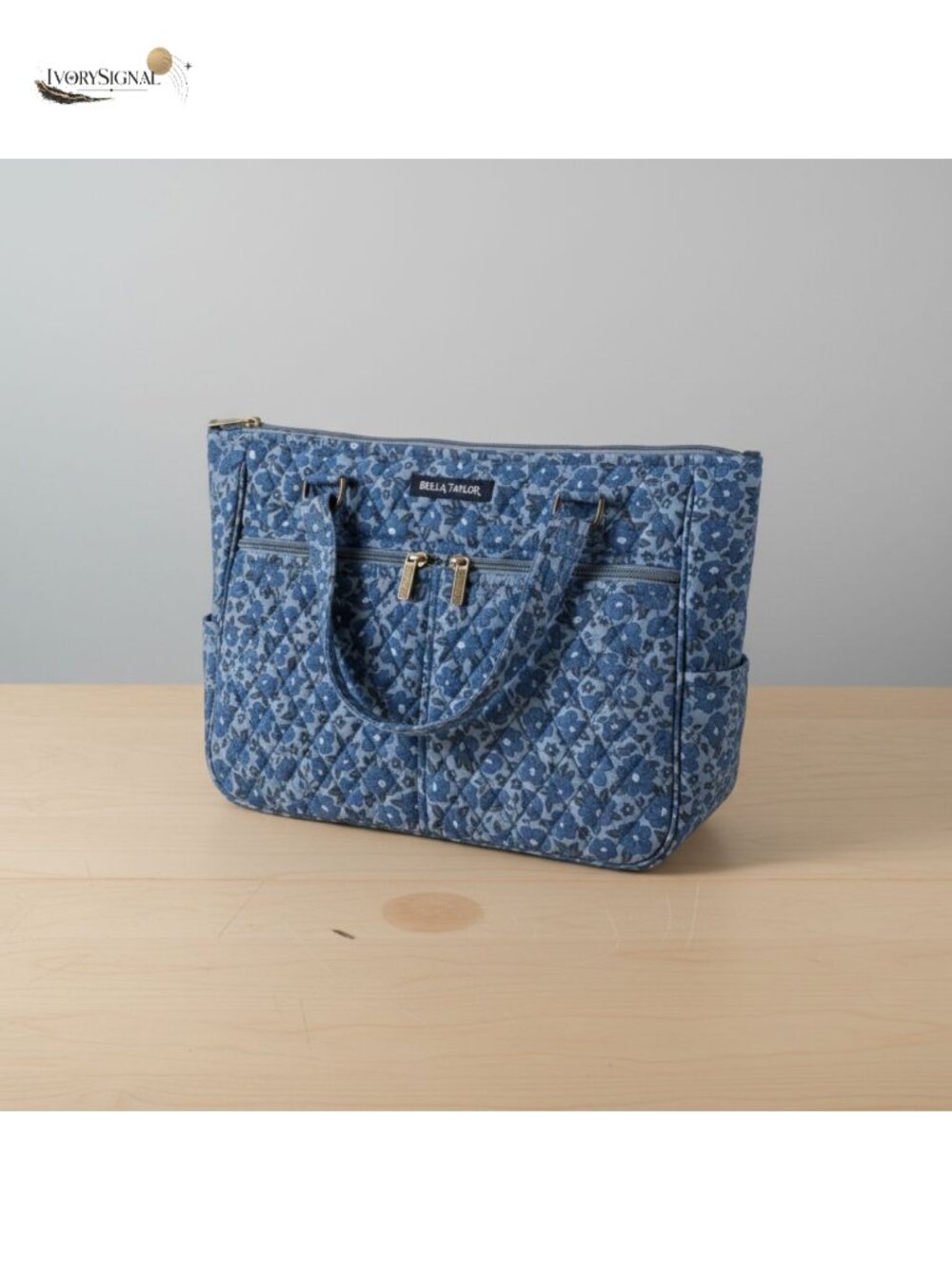 Bella Taylor Quilted Cotton Shoulder Tote Bag with 10 Pockets